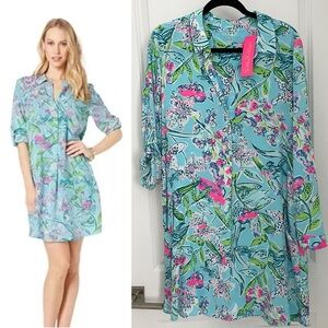Lilly Pulitzer Blue Floral Long Sleeve Dress